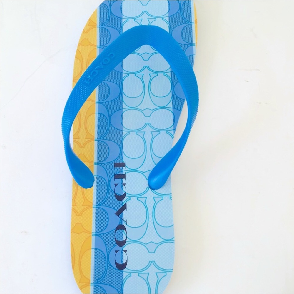 Coach NEW Zak Signature Vibrant Blue and Yellow Flip Flops Sandals-NWT InPackage - Picture 8 of 12